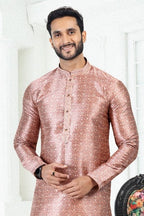 Raivat Ethnic Banarasi Silk Pintux Work Kurta Pajama In Onion Pink Colour | Grocsy