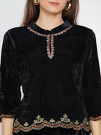 Women Republic Black Velvet Embroiderd Koti With Dhoti Pants | Grocsy