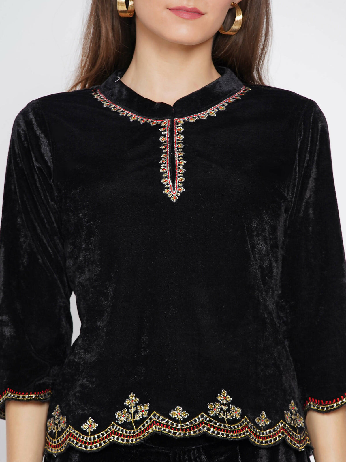 Women Republic Black Velvet Embroiderd Koti With Dhoti Pants | Grocsy