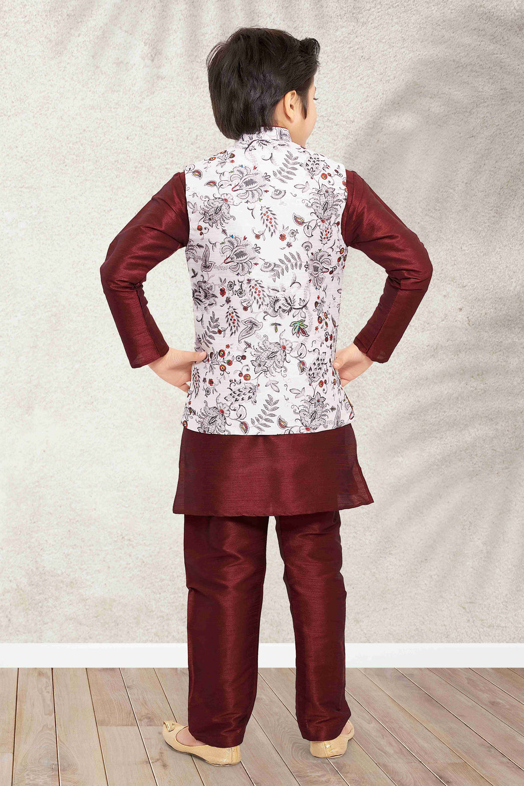 Raivat Ethnic Banarasi Silk Digital Printed Kurta Pajama With Jacket In Off White Colour | Grocsy