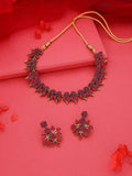Tehzeeb Creations Pink Colour Gold Pleated Stone Studded Necklace With Earrings | Grocsy
