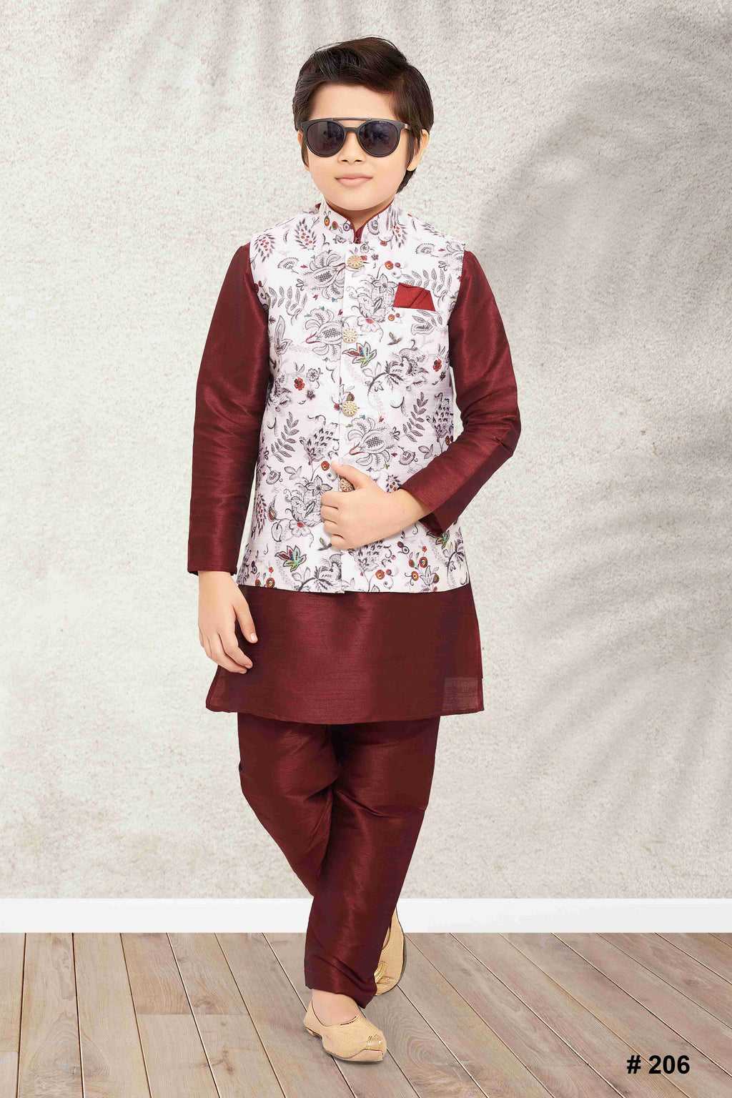 Raivat Ethnic Banarasi Silk Digital Printed Kurta Pajama With Jacket In Off White Colour | Grocsy