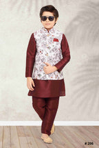 Raivat Ethnic Banarasi Silk Digital Printed Kurta Pajama With Jacket In Off White Colour | Grocsy