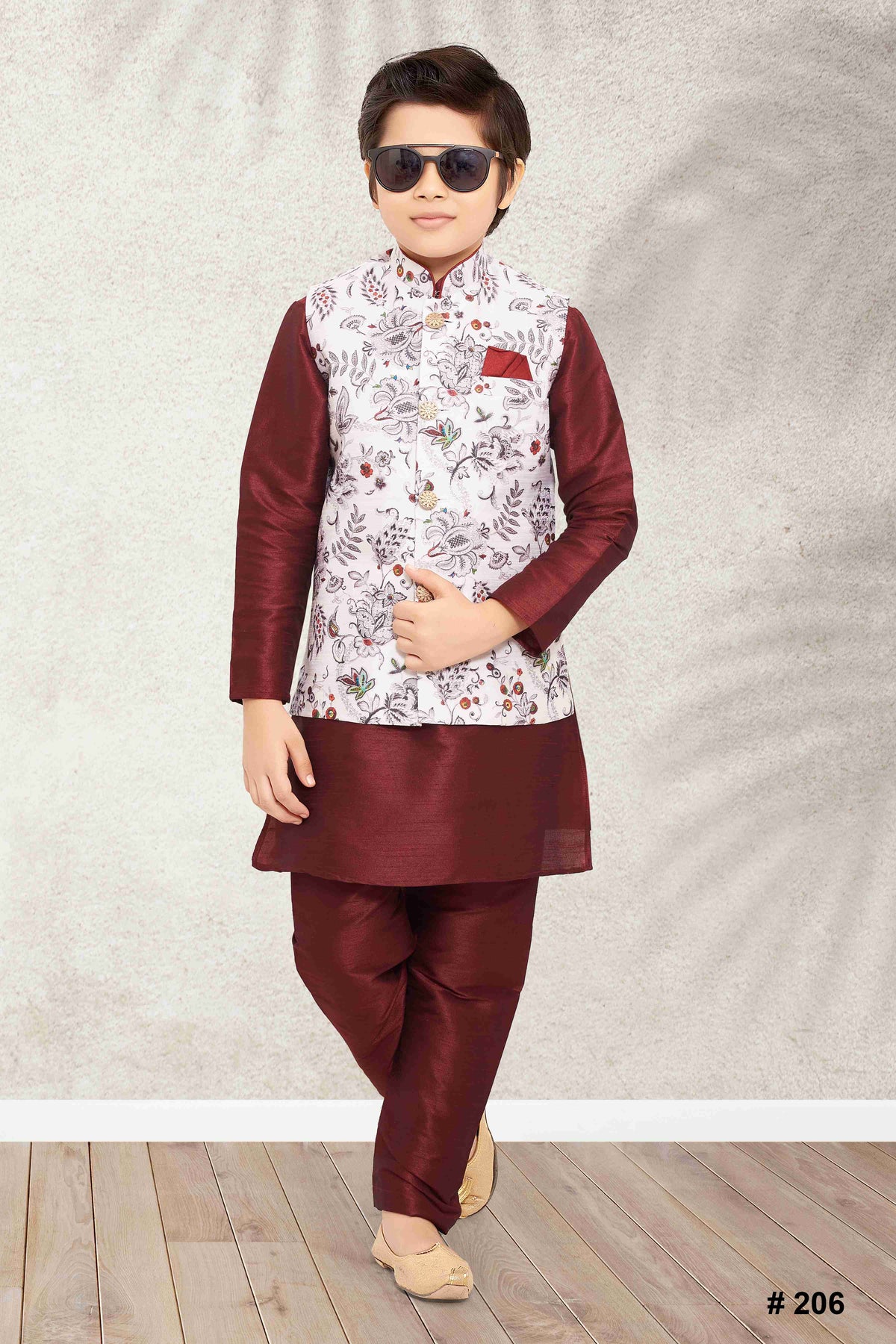 Raivat Ethnic Banarasi Silk Digital Printed Kurta Pajama With Jacket In Off White Colour | Grocsy