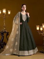 Anaita Black Embroidered Jacquard Chanderi Anarkali Suit | Grocsy