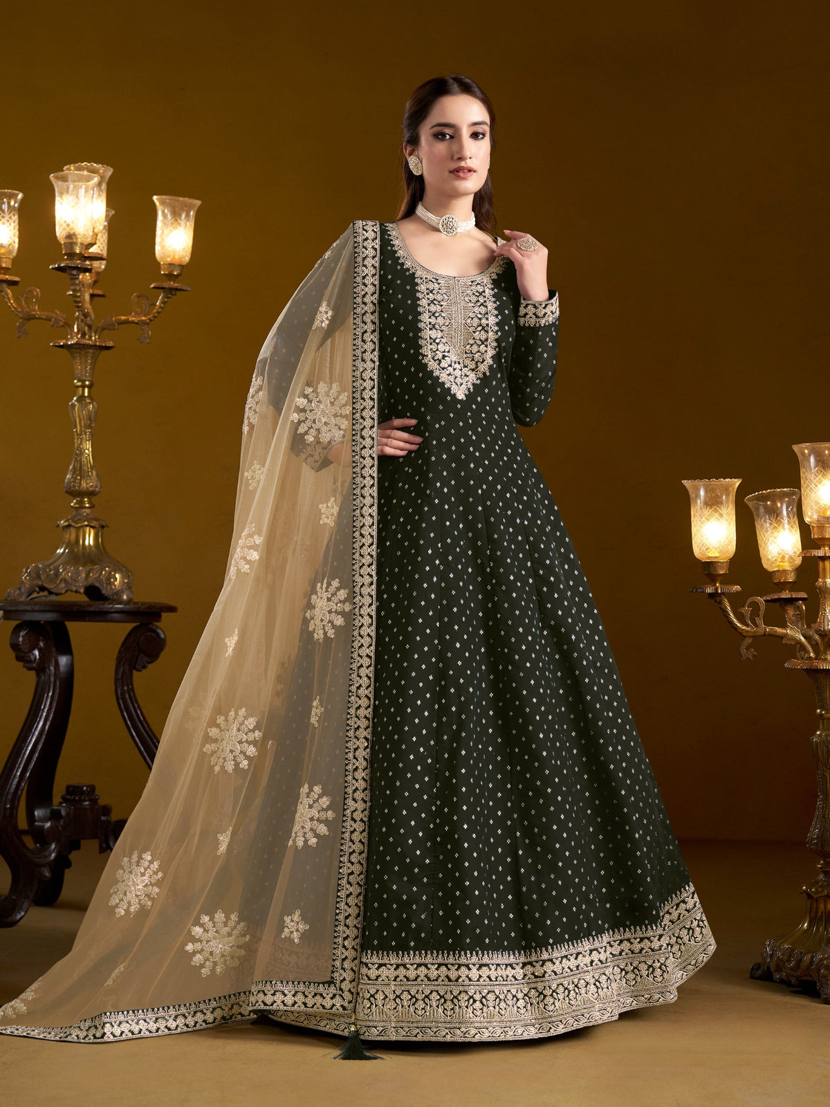 Anaita Black Embroidered Jacquard Chanderi Anarkali Suit | Grocsy