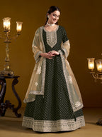 Anaita Black Embroidered Jacquard Chanderi Anarkali Suit | Grocsy