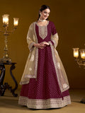 Anaita Purple Embroidered Jacquard Chanderi Anarkali Suit | Grocsy