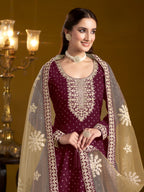 Anaita Purple Embroidered Jacquard Chanderi Anarkali Suit | Grocsy