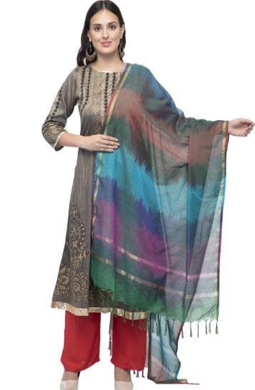 A R Silk Women's Katan Silk Multi Dye Multi Rainbow Regular Dupatta | Grocsy
