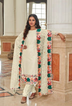 Anaita Cream Faux Georgette Plazzo Suit With Embroidery & Sequins Work | Grocsy