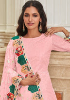 Anaita Baby Pink Faux Georgette Plazzo Suit With Embroidery & Sequins Work | Grocsy