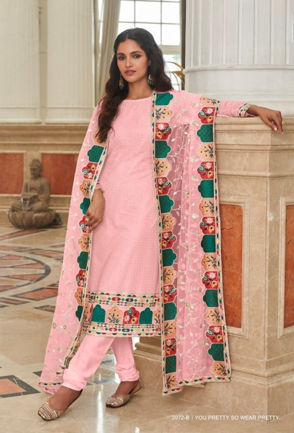 Anaita Baby Pink Faux Georgette Plazzo Suit With Embroidery & Sequins Work | Grocsy