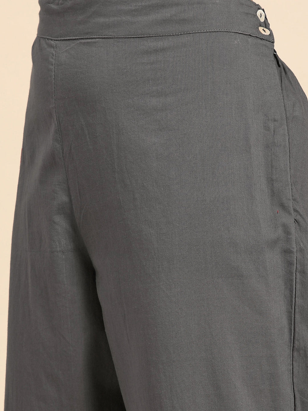 Sangria Women Charcoal Grey Pure Cotton Solid Kurta with Cropped Trousers | Grocsy