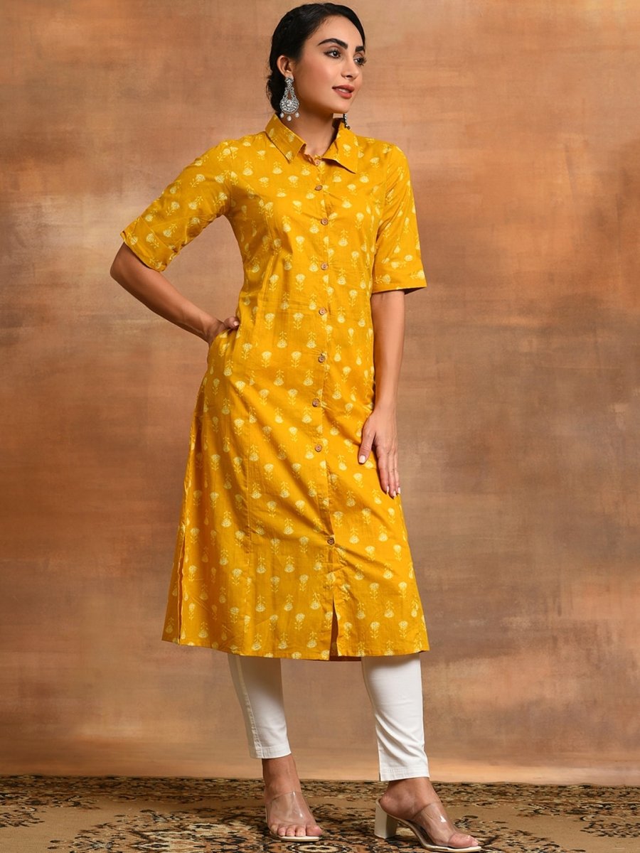 Aks Ethnic Motifs Printed Pure Cotton Straight Kurta | Grocsy