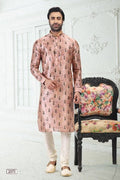Raivat Ethnic Banarasi Silk Pintux Work Kurta Pajama In Peach Colour | Grocsy