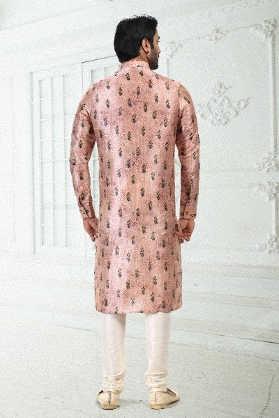 Raivat Ethnic Banarasi Silk Pintux Work Kurta Pajama In Peach Colour | Grocsy