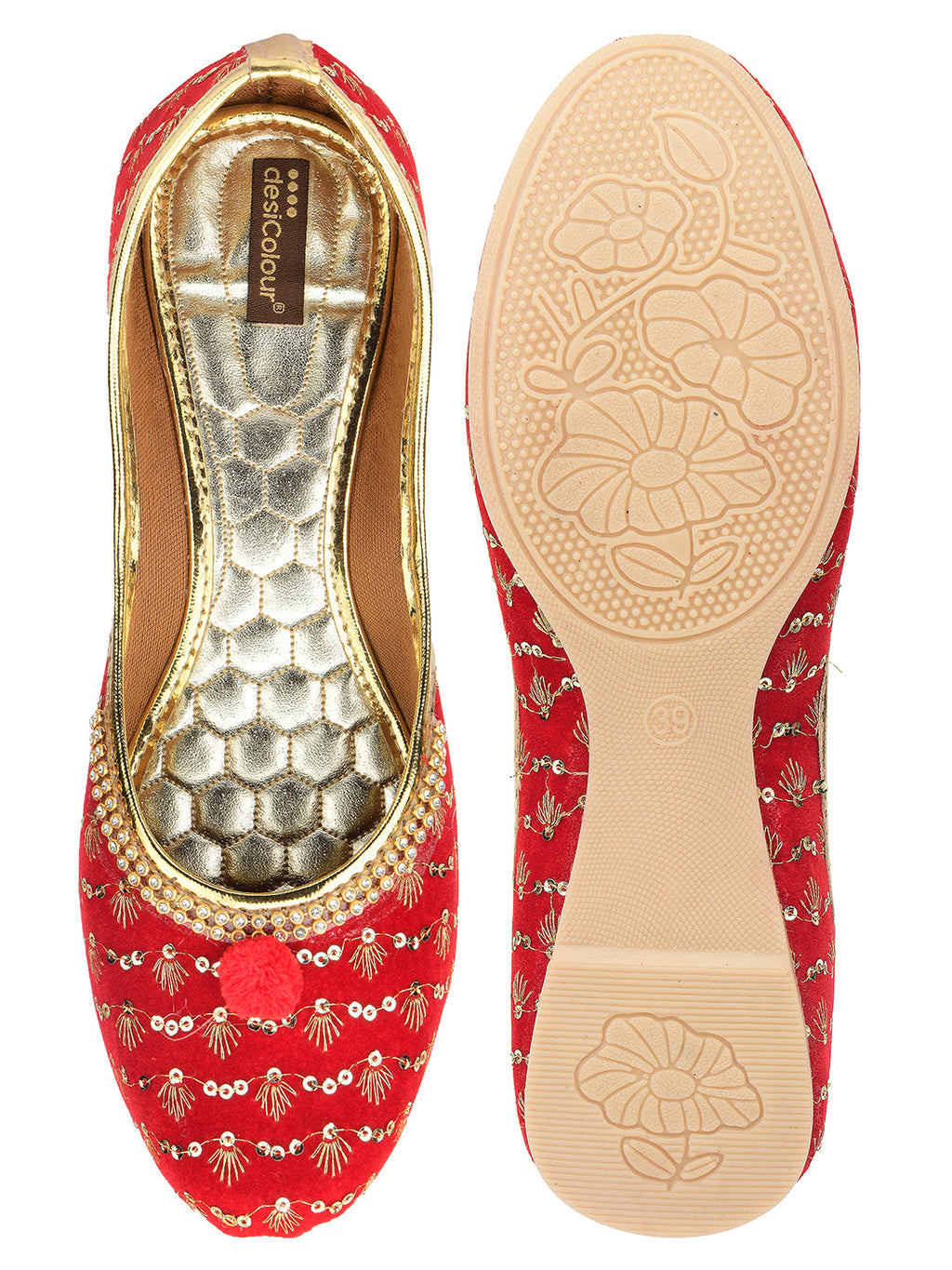 Desi Colour Women Indian Ethnic Footwear-Red Star | Grocsy