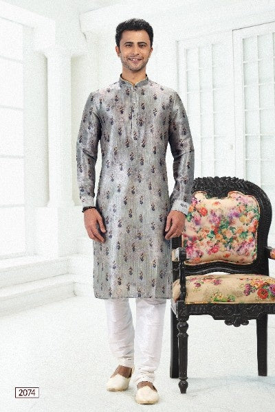 Raivat Ethnic Banarasi Silk Pintux Work Kurta Pajama In Pista Green Colour | Grocsy