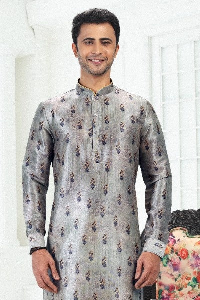 Raivat Ethnic Banarasi Silk Pintux Work Kurta Pajama In Pista Green Colour | Grocsy