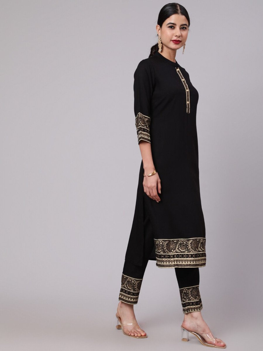 Aks Ethnic Motifs Printed Mandarin Collar Straight Kurta With Trousers | Grocsy