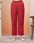 Vaasva Women Maroon Cotton Flax Solid Straight Pants | Grocsy