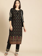 All About You Women Black & Yellow Floral Printed Regular Kurta with Trousers | Grocsy