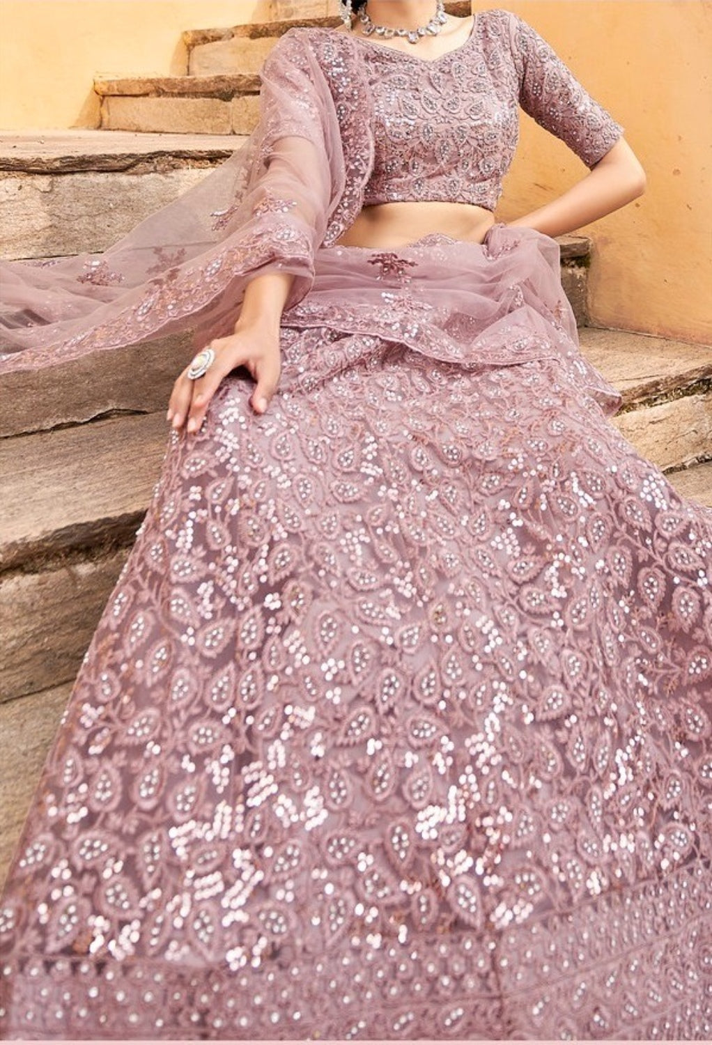 Anaita Purple Net Lehenga Choli With Embroidery & Sequence Work | Grocsy