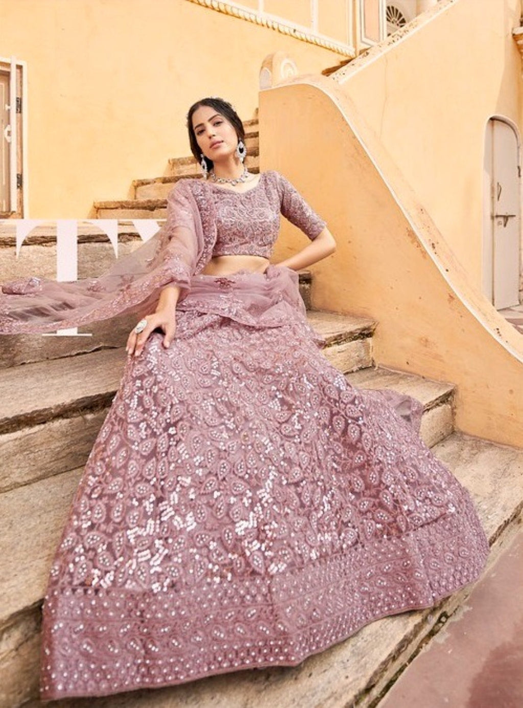 Anaita Purple Net Lehenga Choli With Embroidery & Sequence Work | Grocsy