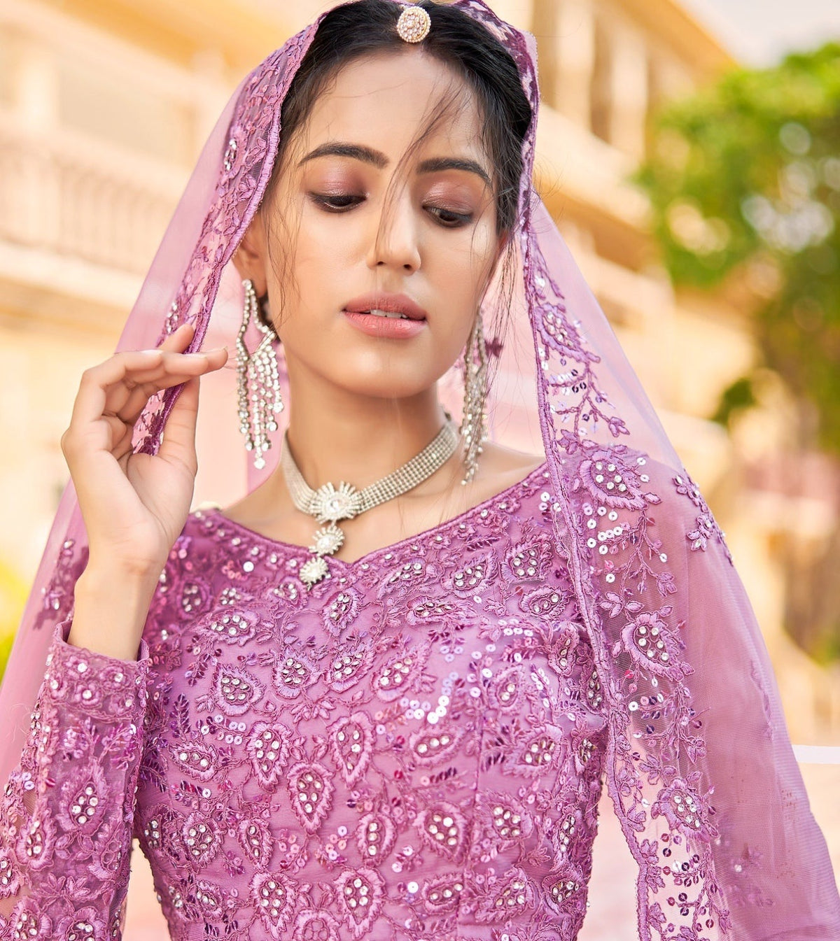 Anaita Purple Net Lehenga Choli With Embroidery & Sequence Work | Grocsy