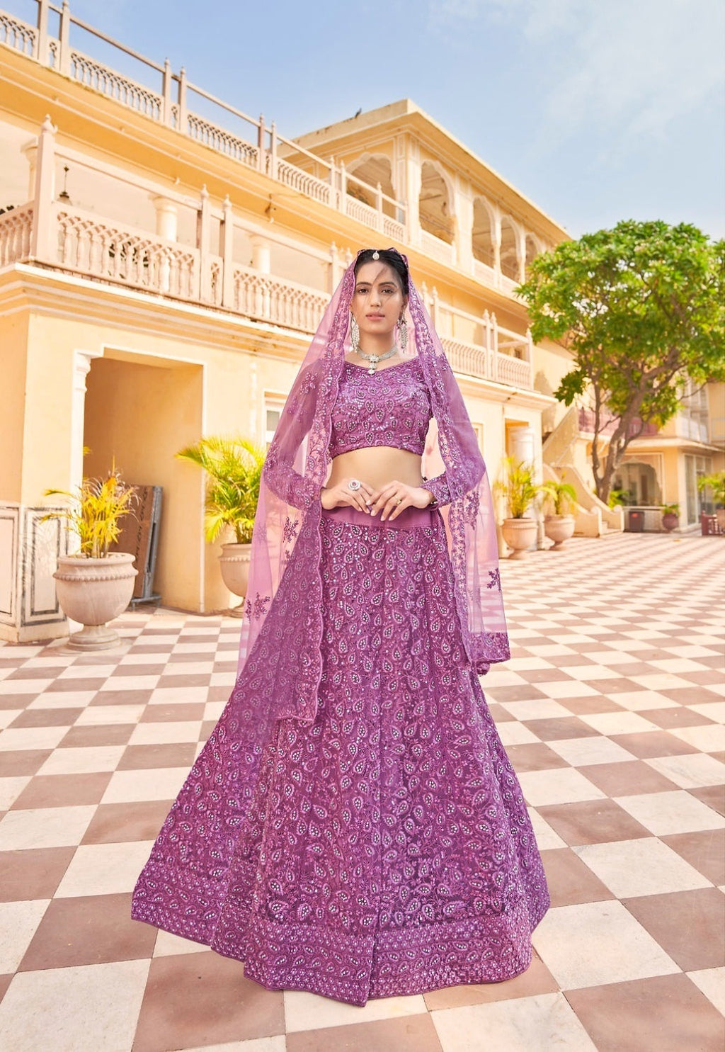 Anaita Purple Net Lehenga Choli With Embroidery & Sequence Work | Grocsy