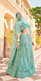 Anaita Turquoise Net Lehenga Choli With Embroidery & Sequence Work | Grocsy