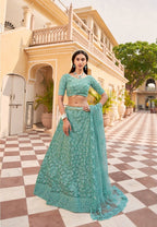 Anaita Turquoise Net Lehenga Choli With Embroidery & Sequence Work | Grocsy