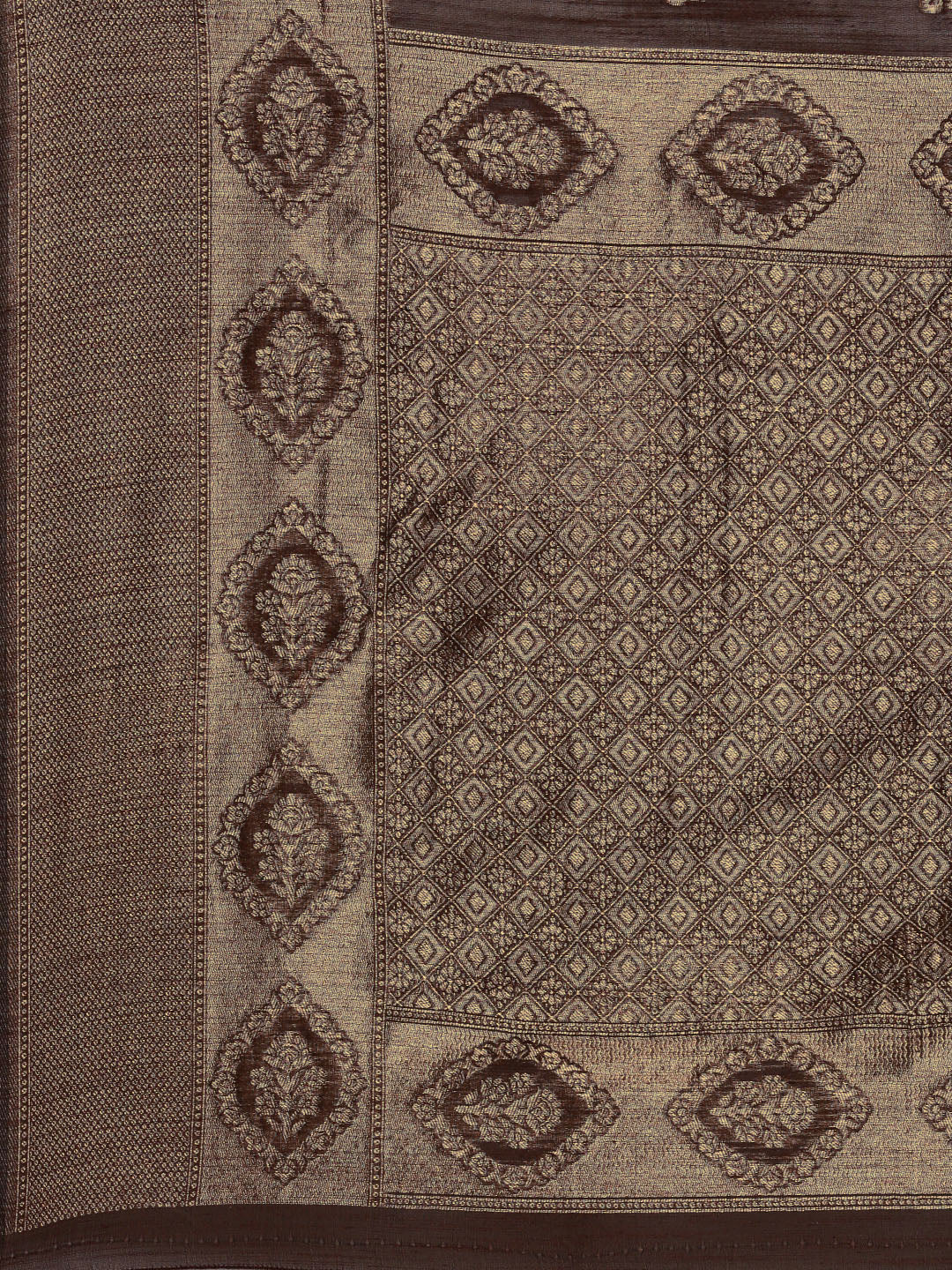 Saree Mall Brown Ethnic Motifs Linen Blend Banarasi Saree | Grocsy
