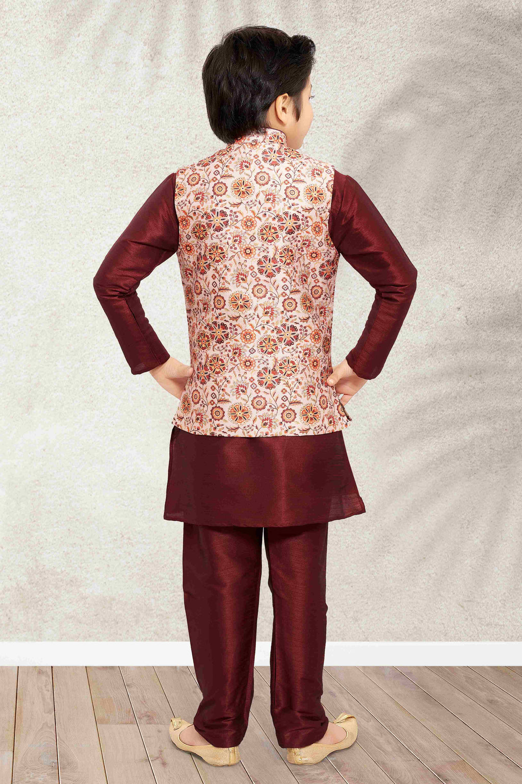 Raivat Ethnic Banarasi Silk Digital Printed Kurta Pajama With Jacket In Cream Colour | Grocsy