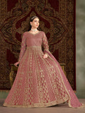 Anaita Peach Embroidered Net Anarkali Suit | Grocsy