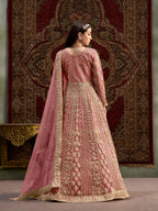 Anaita Peach Embroidered Net Anarkali Suit | Grocsy