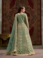 Anaita Green Embroidered Net Anarkali Suit | Grocsy