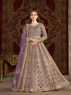 Anaita Purple Embroidered Net Anarkali Suit | Grocsy