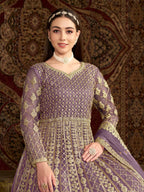 Anaita Purple Embroidered Net Anarkali Suit | Grocsy