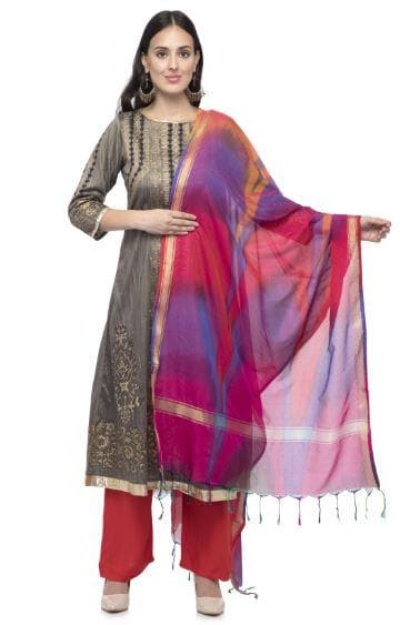 A R Silk Women's Katan Soft Silk Multi Dye Rainbow Regular Dupatta | Grocsy