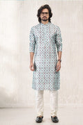 Raivat Ethnic Jacquard Banarasi Silk Digital Print Kurta Pajama In Green Colour | Grocsy