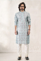 Raivat Ethnic Jacquard Banarasi Silk Digital Print Kurta Pajama In Green Colour | Grocsy
