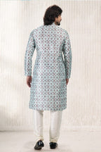 Raivat Ethnic Jacquard Banarasi Silk Digital Print Kurta Pajama In Green Colour | Grocsy