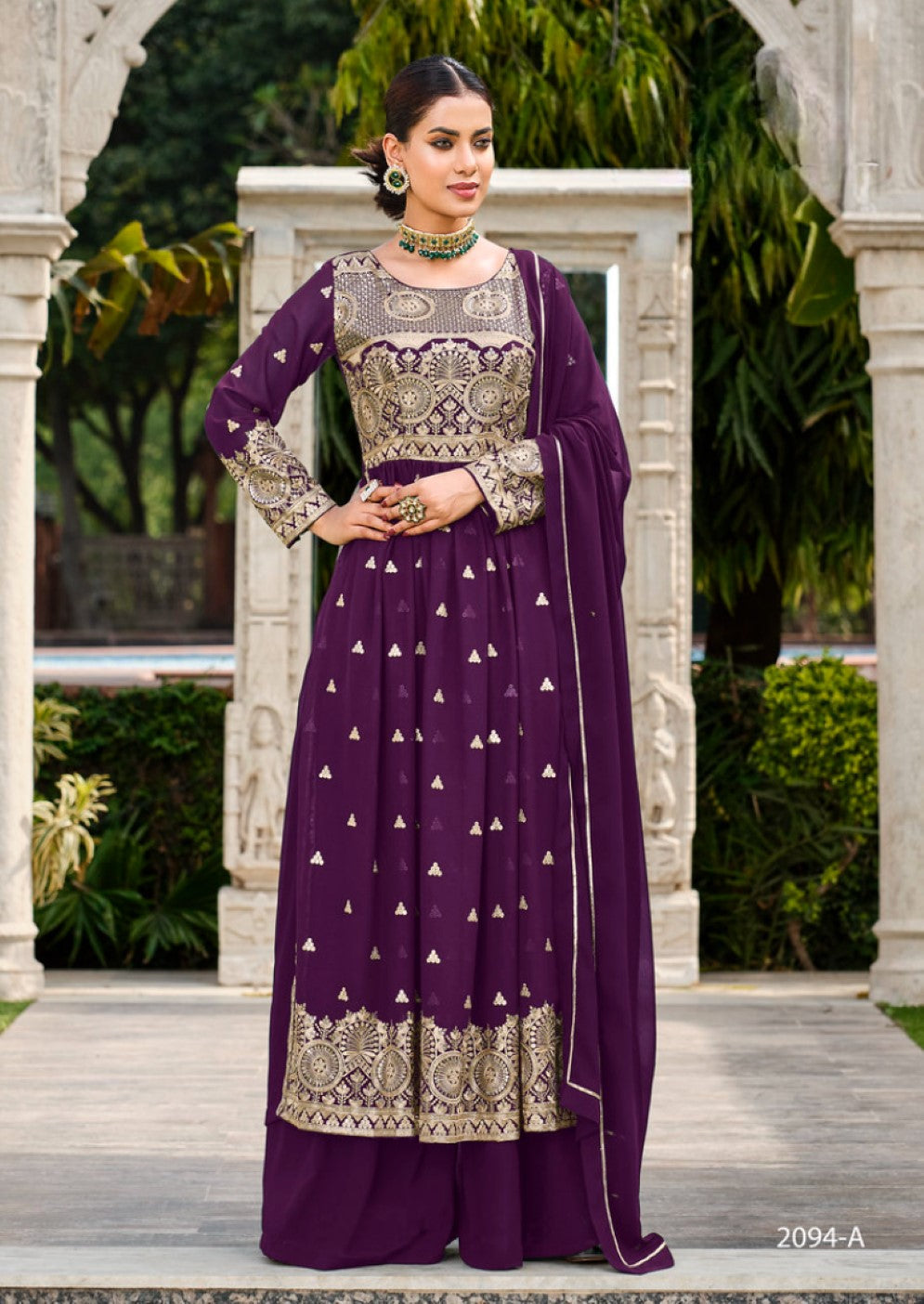 Anaita Purple Faux Georgette Plazzo Suit With Embroidery & Sequins Work | Grocsy