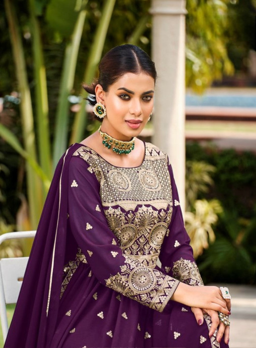 Anaita Purple Faux Georgette Plazzo Suit With Embroidery & Sequins Work | Grocsy