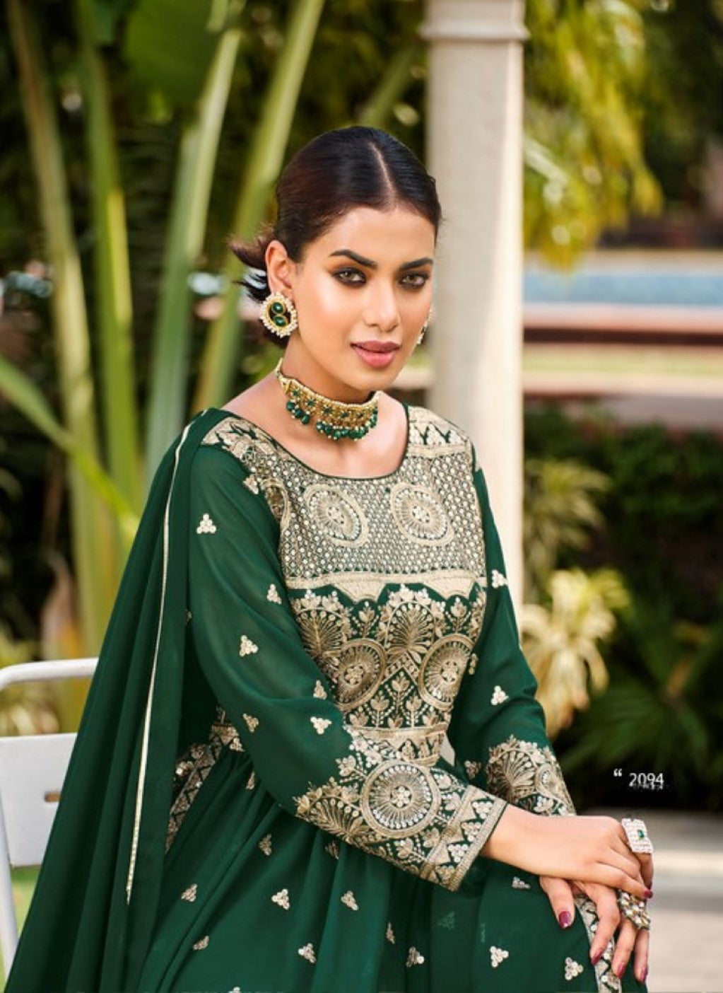 Anaita D Green Faux Georgette Plazzo Suit With Embroidery & Sequins Work | Grocsy
