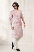 Raivat Ethnic Jacquard Banarasi Silk Digital Print Kurta Pajama In Peach Colour | Grocsy