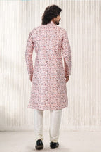 Raivat Ethnic Jacquard Banarasi Silk Digital Print Kurta Pajama In Peach Colour | Grocsy