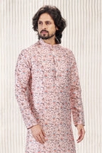 Raivat Ethnic Jacquard Banarasi Silk Digital Print Kurta Pajama In Peach Colour | Grocsy